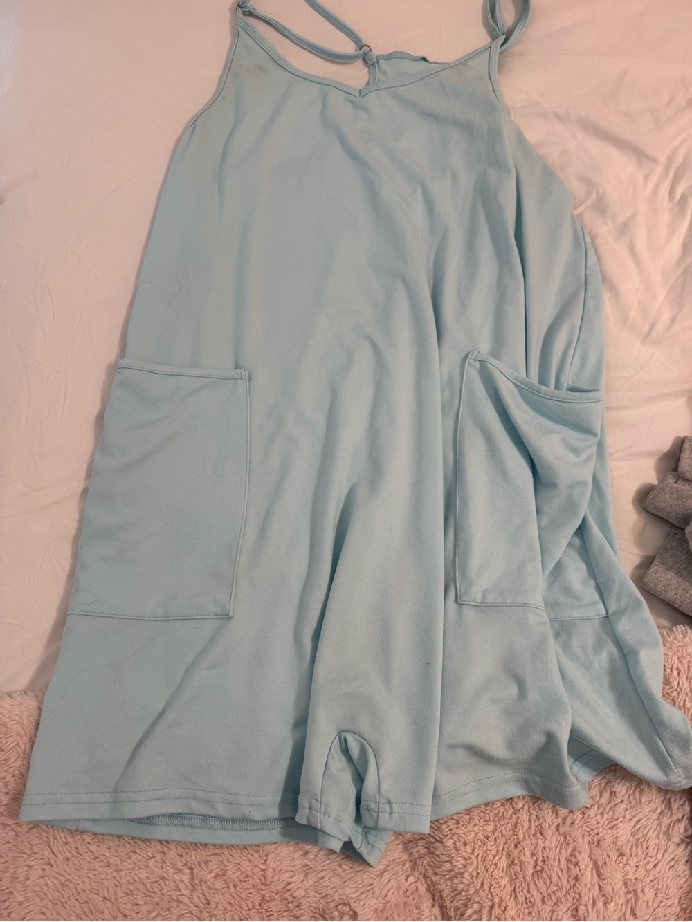 Light Blue Sleeveless Pocket Summer Dress
